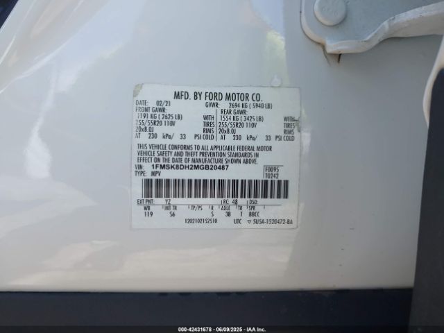 2021 FORD EXPLORER 1FMSK8DH2MGB20487 Photo 8