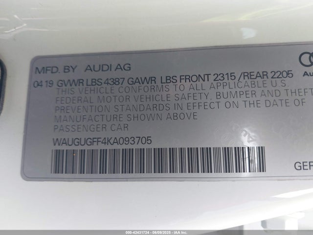 2019 AUDI A3 WAUGUGFF4KA093705 Photo 8