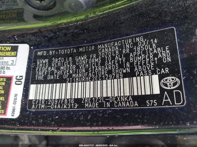 Toyota COROLLA LE 2014 2T1BURHE2EC129789 Image 9