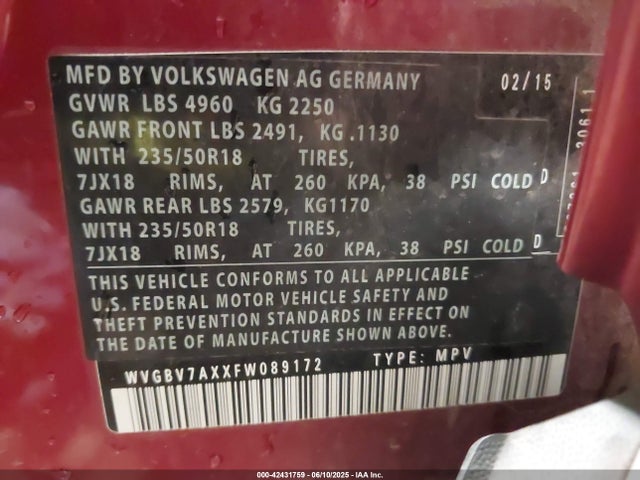 WVGBV7AXXFW089172 Volkswagen 2015