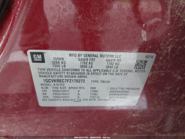 2015 CHEVROLET SILVERADO 1500 1GCVKREC7FZ178273 Photo 8
