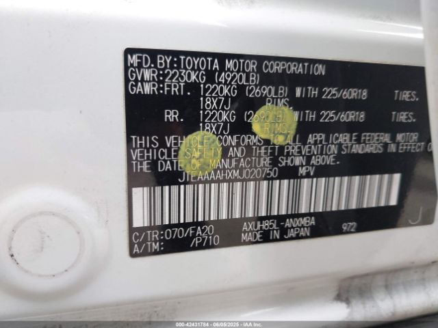 2021 TOYOTA VENZA JTEAAAAHXMJ020750 Photo 8