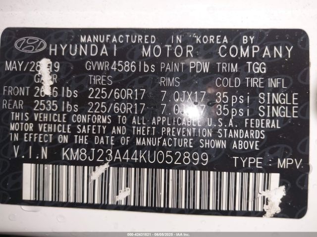 2019 HYUNDAI TUCSON KM8J23A44KU052899 Photo 8
