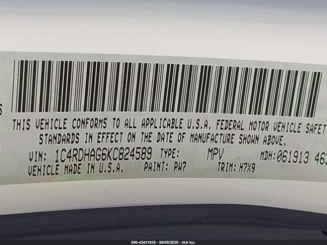 1C4RDHAG6KC824589 Dodge Durango Sxt Rwd