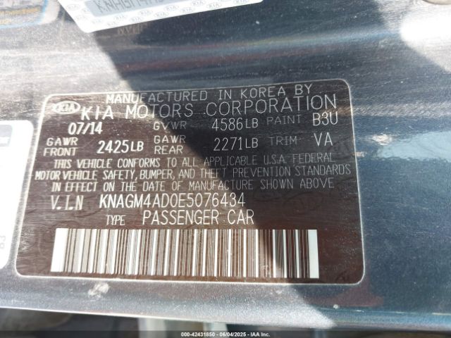 KNAGM4AD0E5076434 KIA Optima Hybrid Lx