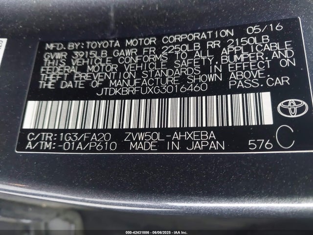 Toyota 2zr-fxe,1nm 2016 JTDKBRFUXG3016460 Image 9