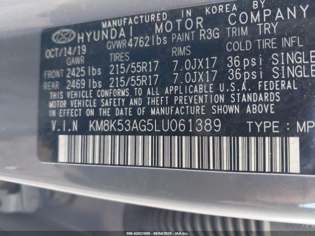 KM8K53AG5LU061389 Hyundai hmc battery + traction motor