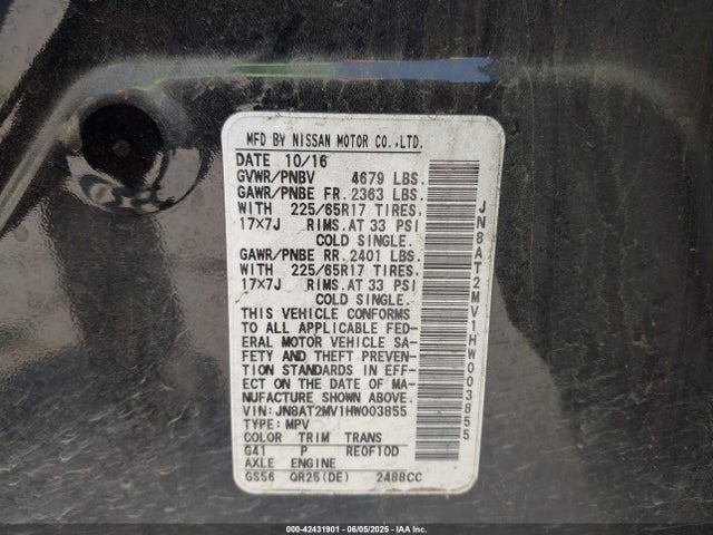JN8AT2MV1HW003855 Nissan Rogue