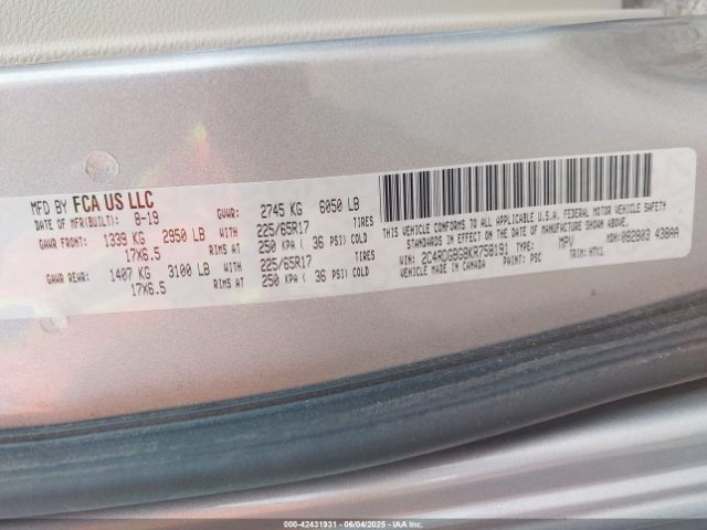 2019 DODGE GRAND CARAVAN 2C4RDGBG8KR758191 Photo 8