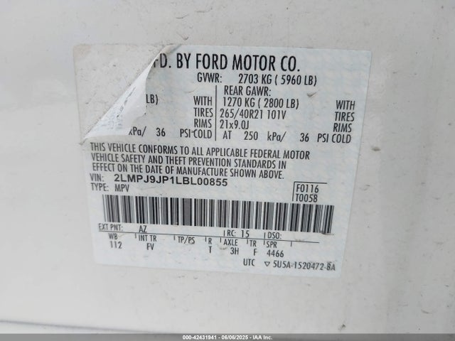Lincoln 2.7l gtdi 2020 2LMPJ9JP1LBL00855 Image 9