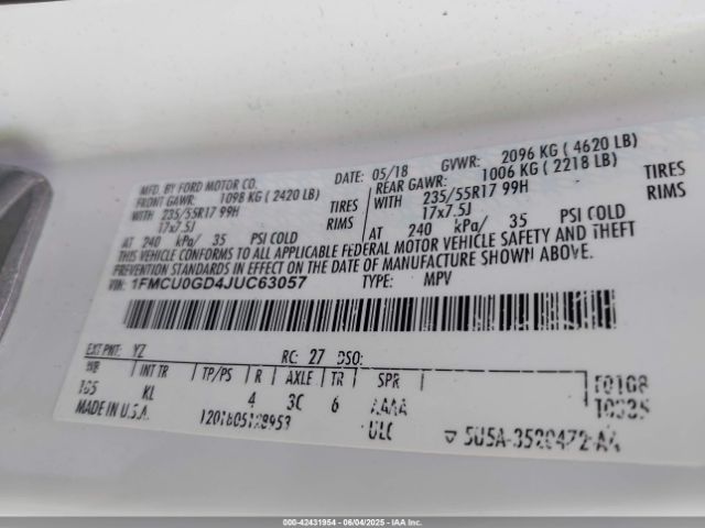 1FMCU0GD4JUC63057 Ford ESCAPE SE