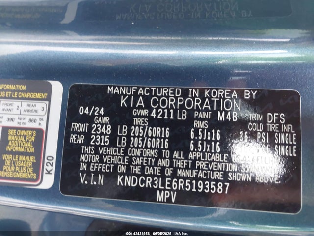 KNDCR3LE6R5193587 KIA gdi kappa pe