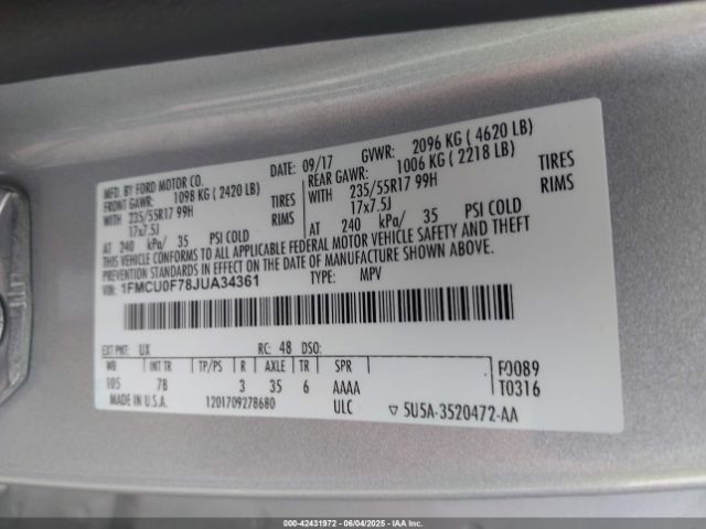 2018 FORD ESCAPE 1FMCU0F78JUA34361 Photo 8