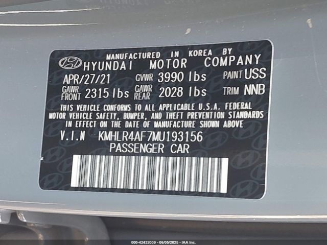 KMHLR4AF7MU193156 Hyundai Elantra N Line