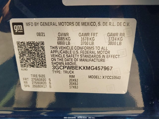 3GCPWBEKXMG457967 Chevrolet l3b - sidi, vvt, alum