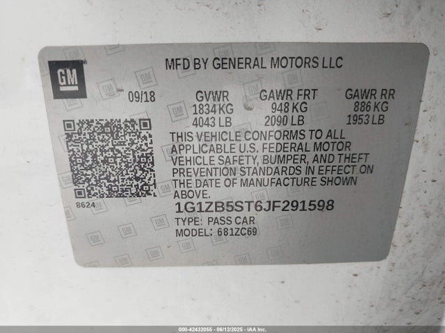 1G1ZB5ST6JF291598 Chevrolet lfv - direct injection, variable valve timing, gen 1