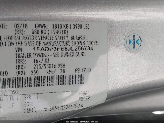 1FADP3FE8JL256734 Ford 1.0l gtdi