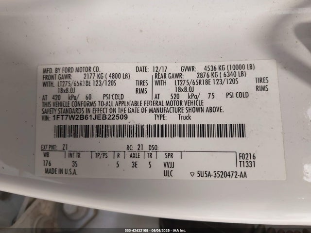 Ford 2018 2018 1FT7W2B61JEB22509 Image 9