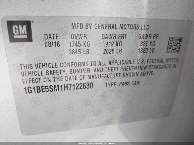 1G1BE5SM1H7122630 Chevrolet le2 -di: direct injection, vvt: variable valve timing, gen, alum