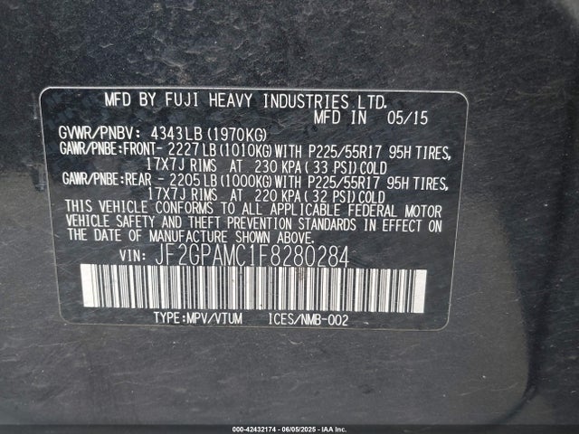 Subaru 2.0l naturally aapirated 2015 JF2GPAMC1F8280284 Image 9