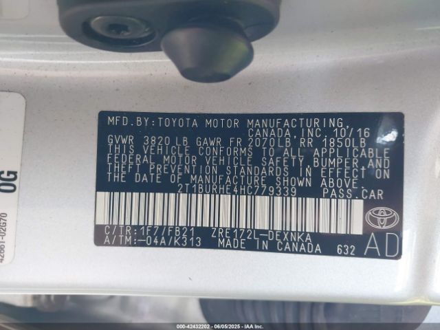 2T1BURHE4HC779339 Toyota 2zr-fe