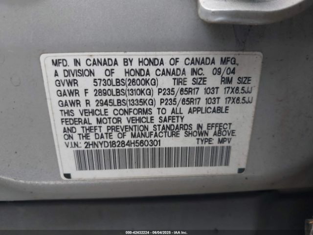 2004 ACURA MDX 2HNYD18284H560301 Photo 8
