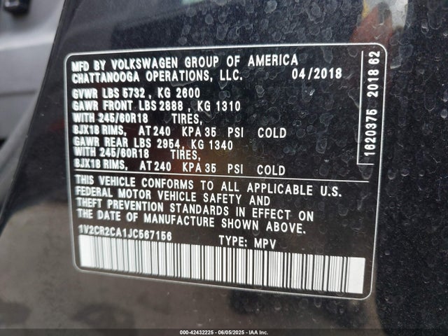 1V2CR2CA1JC567156 Volkswagen fsi