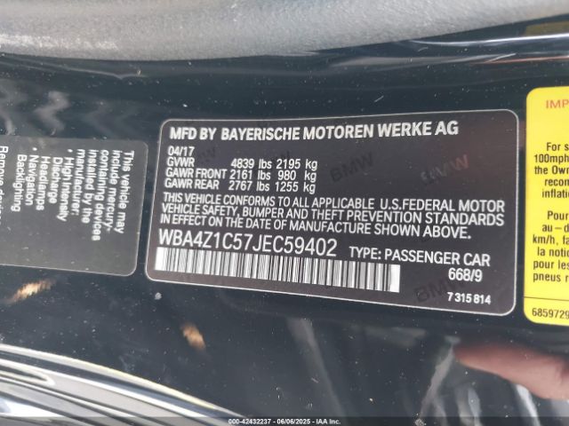WBA4Z1C57JEC59402 BMW 430I