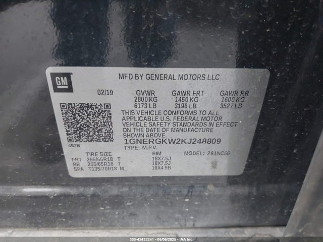 1GNERGKW2KJ248809 Chevrolet lfy - spark ignited direct injection, atss, gen 1