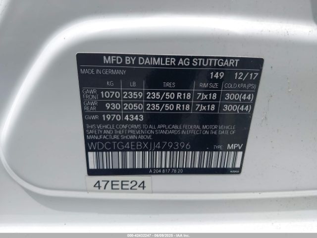 WDCTG4EBXJJ479396 Mercedes-Benz GLA 250