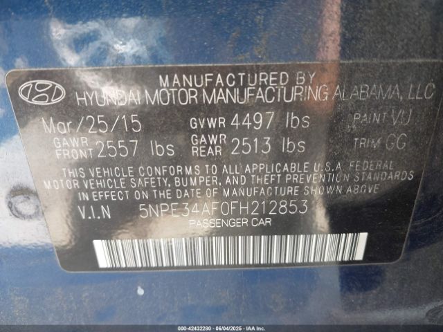 5NPE34AF0FH212853 Hyundai Sonata Sport