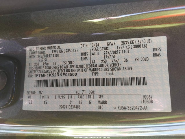 2024 Ford F-150 Xl მანქანა იყიდება აუქციონზე, vin: 1FTMF1K52RKF03500, აუქციონის ნომერი: 42432283