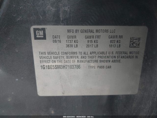 1G1BE5SM3H7103786 Chevrolet le2 -di: direct injection, vvt: variable valve timing, gen, alum