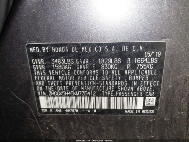 3HGGK5H45KM735412 Honda l15b1