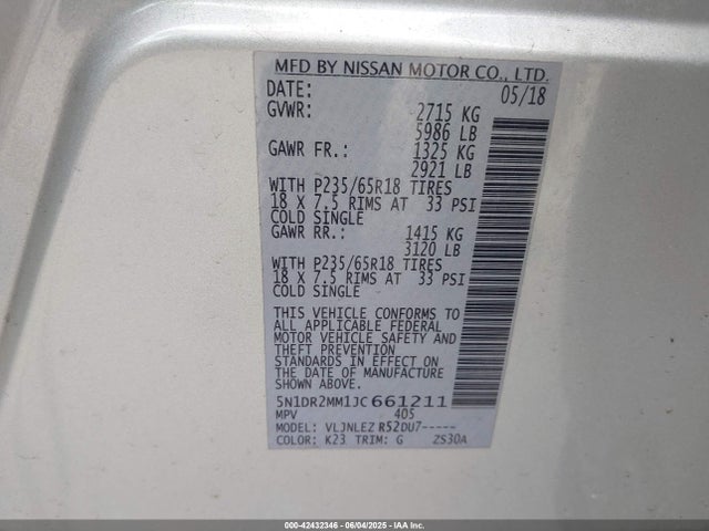 5N1DR2MM1JC661211 Nissan 2018