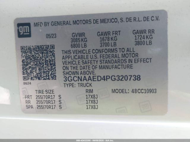 3GCNAAED4PG320738 Chevrolet Silverado 1500 2wd  Long Bed Wt