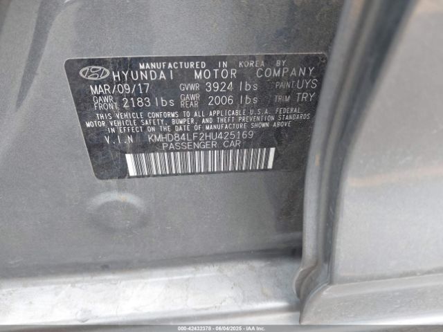 KMHD84LF2HU425169 Hyundai Elantra Value Edition