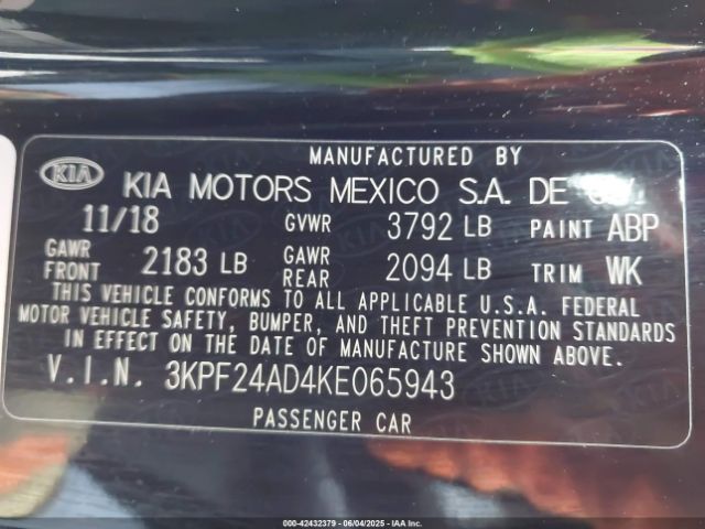 3KPF24AD4KE065943 KIA Forte Lxs