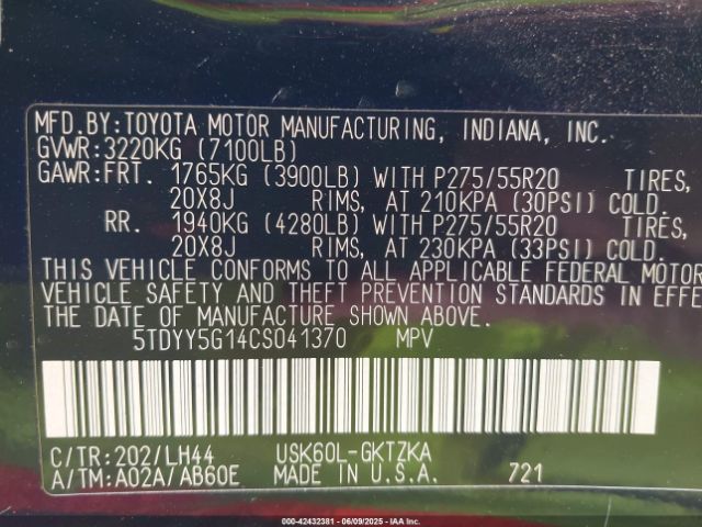 2012 TOYOTA SEQUOIA 5TDYY5G14CS041370 Photo 8