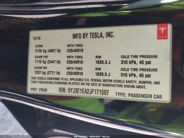 2018 TESLA MODEL 3 5YJ3E1EA2JF171597 Photo 8