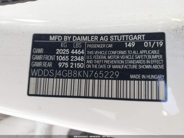 WDDSJ4GB8KN765229 Mercedes-Benz CLA 250 4MATIC