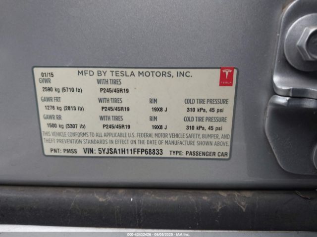 2015 TESLA MODEL S 5YJSA1H11FFP68833 Photo 8