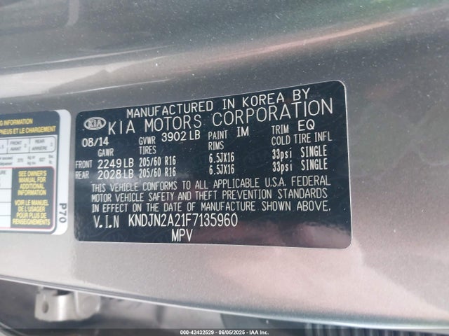 KNDJN2A21F7135960 KIA dohc gdi gamma
