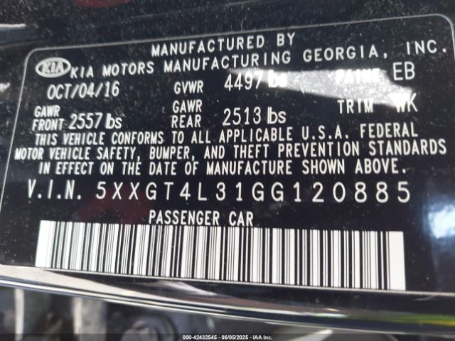 5XXGT4L31GG120885 KIA Optima Lx
