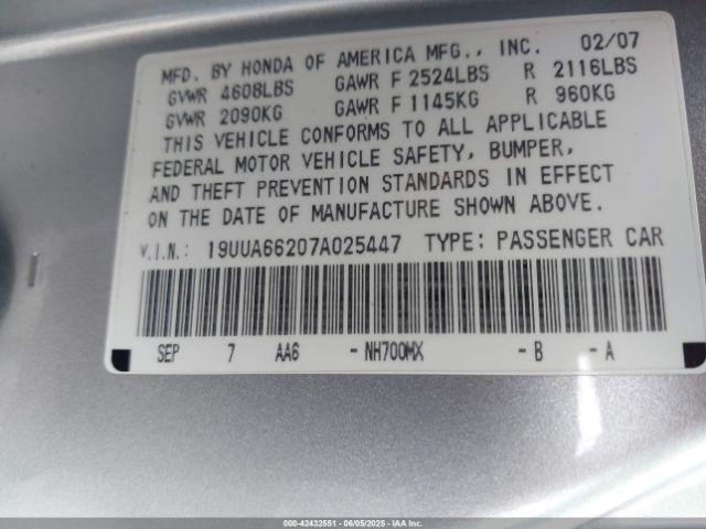 2007 ACURA TL 19UUA66207A025447 Photo 8