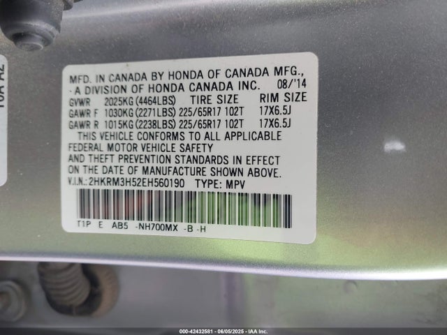 2HKRM3H52EH560190 Honda k24z7