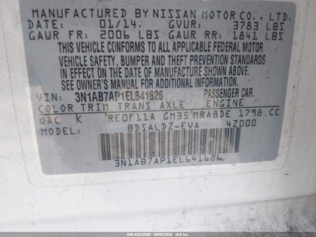 3N1AB7AP1EL641626 Nissan SENTRA SV