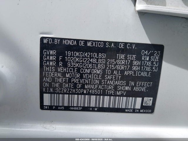 3CZRZ2H30PM748501 Honda k20z5