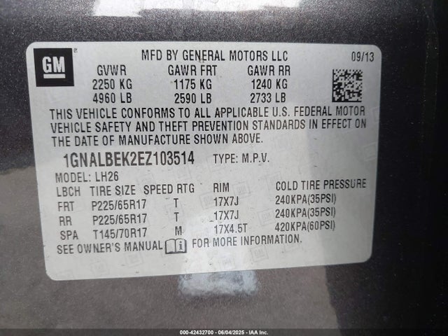 1GNALBEK2EZ103514 Chevrolet EQUINOX 1LT