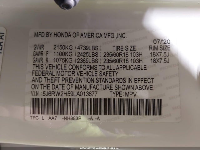 5J6RW2H59LA013677 Honda l15be